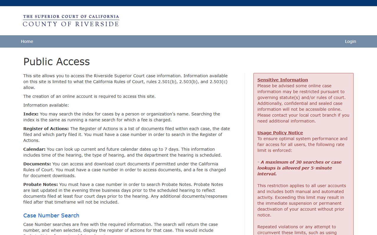 Riverside County probate case search portal