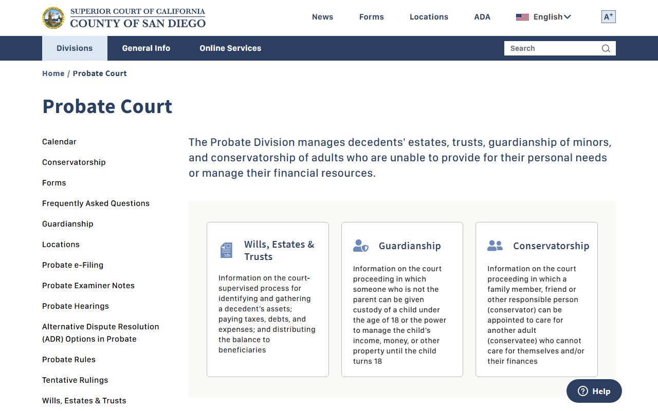 San Diego County probate court website